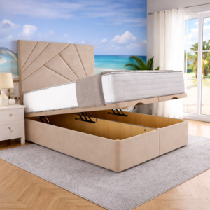 milan ottoman storage divan bed with floor standing wing headboard