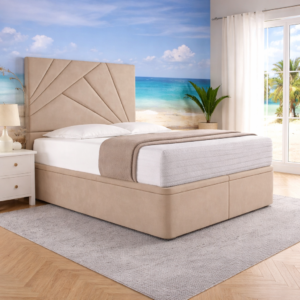 milan ottoman storage divan bed with floor standing wing headboard