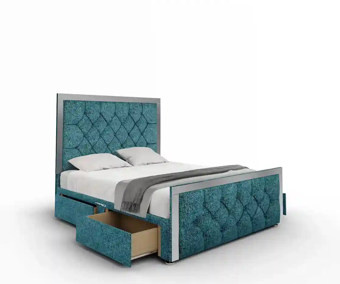 Chesterfield Mirrored Divan Drawers Out H B M F Chenille Teal 1800x1800 11zon