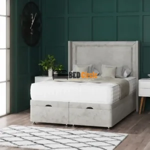 Hannah Beading Ottoman Storage Divan Bed With Floor Standing Wing Headboard