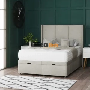 3 Panel Ottoman Storage Divan Bed With Floor Standing Wing Headboard