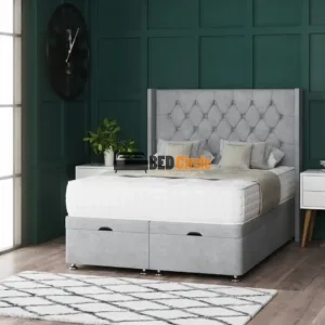 Princess Ottoman Storage Divan Bed With Floor Standing Wing Headboard