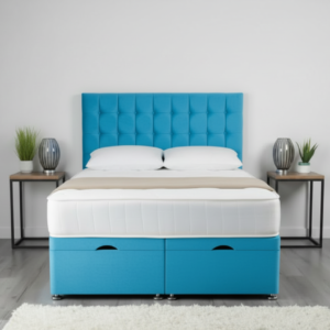 Home omega ottoman storage divan bed with floor standing wing headboard