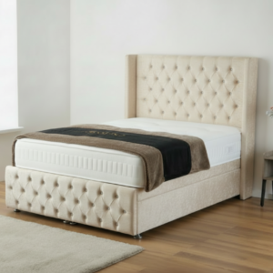 princess ottoman storage divan bed with floor standing wing headboard