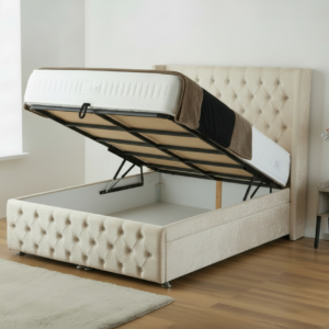 princess ottoman storage divan bed with floor standing wing headboard