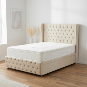 savannah ottoman storage divan bed with floor standing wing headboard