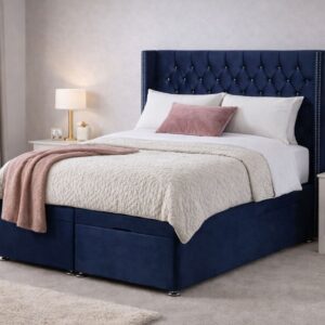 5 panel ottoman storage divan bed with floor standing wing headboard